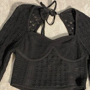 H&M Black Bell Sleeve Crop Top